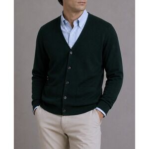 Spier & Mackay Mens Black 100% Merino Wool V-Neck Button Cardigan Sweater Large